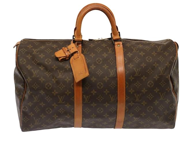 Keepall Louis Vuitton Reisetasche Braun Leinwand  ref.1367226