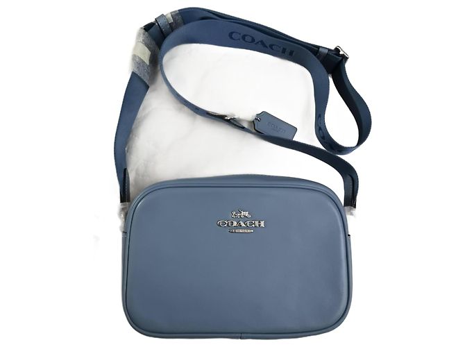 Bolsa Camera Coach em couro azul claro