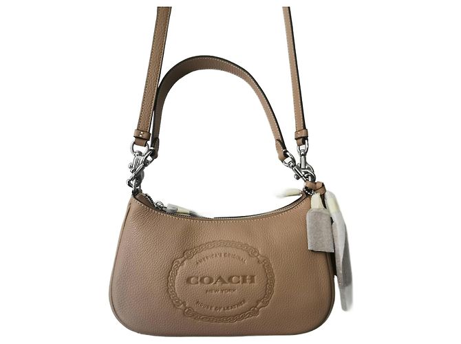 Sac à main Coach en cuir taupe finition argentée Beige Marron clair Bijouterie argentée