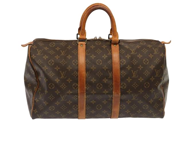 Keepall Louis Vuitton Reisetasche Braun Leinwand  ref.1367536