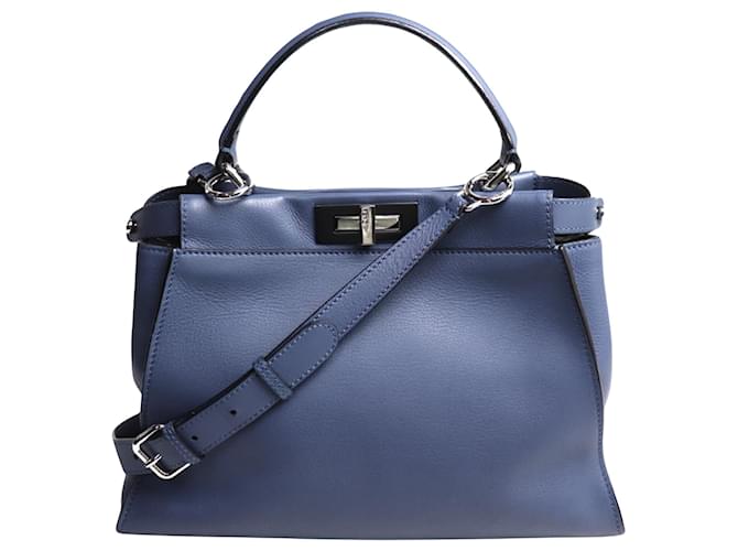 Peekaboo Fendi Handbags Blue Leather  ref.1367575