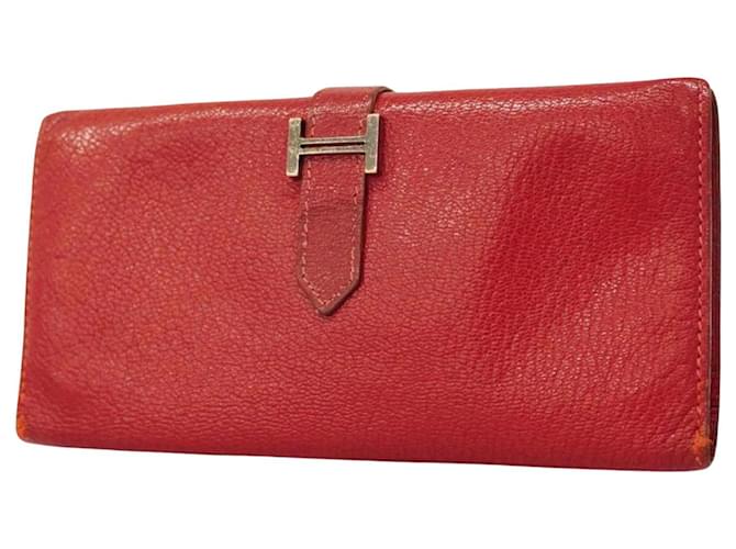 Béarn Hermès Purses, wallets, cases Red Leather  ref.1367585