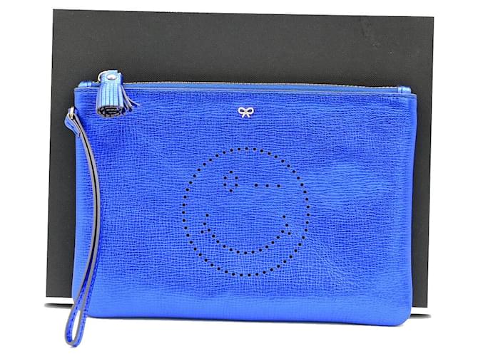 Anya Hindmarch Smiley Wink Blue Leather  ref.1367689