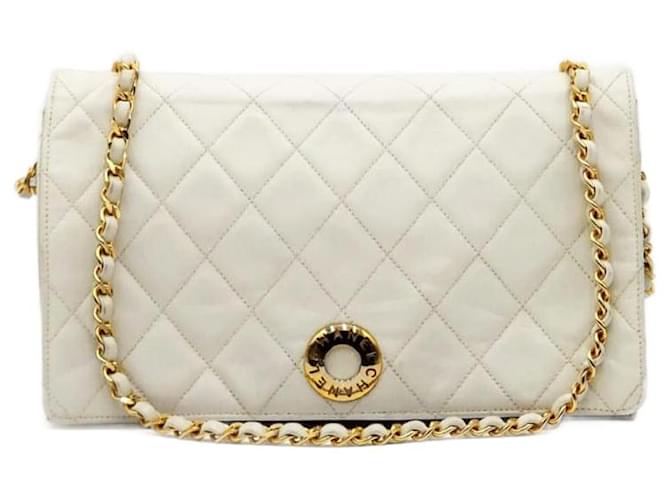 Chanel Timeless Classic Single Flap Wallet On Chain Shoulder Bag White Leather  ref.1367849