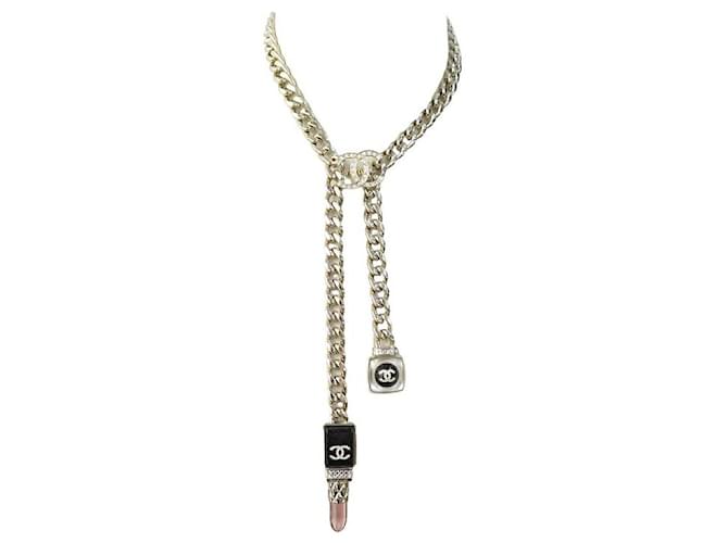 NEW CHANEL NECKLACE 2022 LOGO CC LIPSTICK 38-50 GOLD METAL NECKLACE NEW Golden  ref.1367882