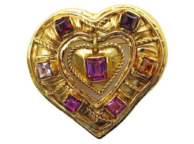 Autres bijoux VINTAGE BROCHE CHRISTIAN LACROIX COEUR PERLES DE VERRE NOEL 1992 EN METAL BROOCH Métal Doré  ref.1367896