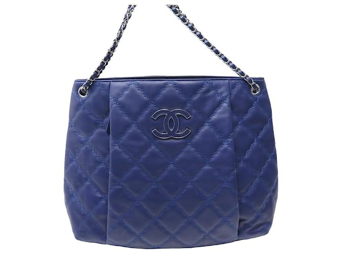 CHANEL CABAS HAMPTONS HANDBAG IN BLUE QUILTED LEATHER HAND BAG PURSE  ref.1367912