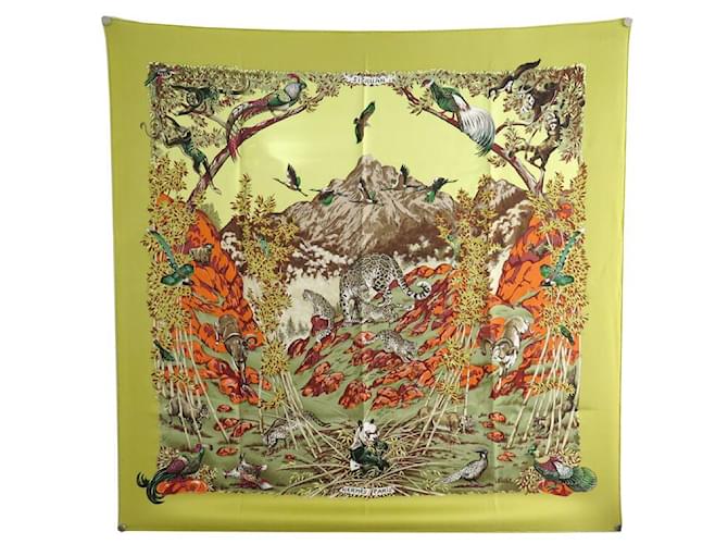 Hermès NEW HERMES SICHUAN SCARF BY ROBERT DALLET CARE 90 IN GREEN SILK GREEN SCARF  ref.1367916
