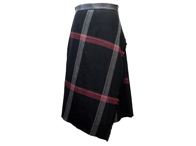 Hermès HERMES TARTAN T 40 M SKIRT IN WOOL AND BLACK LEATHER WOOL AND LEATHER SKIRT  ref.1367922