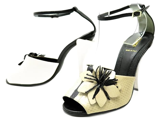 NEW FENDI FLOWER SHOES SANDALS 38.5 IN PYTHON LEATHER & LEZARD SHOES Exotic leather  ref.1367934