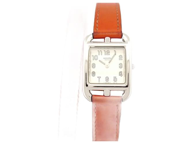 Hermès MONTRE HERMES CAPE COD PM CC1.210 31 MM QUARTZ DOUBLE TOUR EN CUIR WATCH Acier Orange  ref.1367947