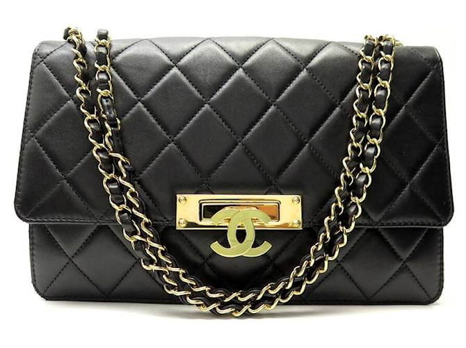 SAC A MAIN CHANEL GOLDEN CLASS LARGE CUIR MATELASSE NOIR BANDOULIERE BAG  ref.1367954