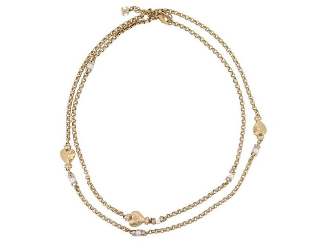 NEUF COLLIER SAUTOIR CHANEL COEUR ET PERLES ABD083 110 METAL DORE NECKLACE Métal Doré  ref.1367959