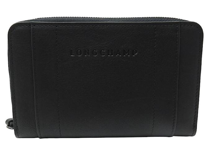 NUEVA CARTERA 3D LONGCHAMP L3622HCV001 CARTERA MONEDERO DE CUERO NEGRO  ref.1367961