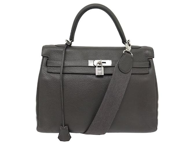 Hermès HERMES KELLY 35 HANDBAG RETOURNE CLEMENCE ANTHRACITE LEATHER CROSSBODY HANDBAG Dark grey  ref.1368016