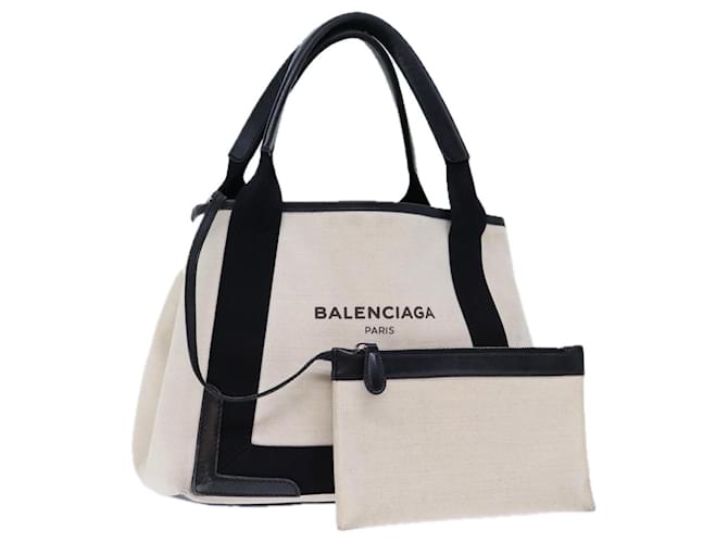 BALENCIAGA Navy Cabas S Hand Bag Canvas White Black 339933 Auth ep4111 Cloth  ref.1368096