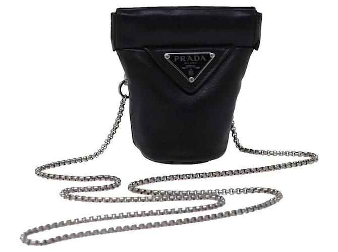 PRADA Chain Shoulder Pouch Leather Black Auth 72105  ref.1368144