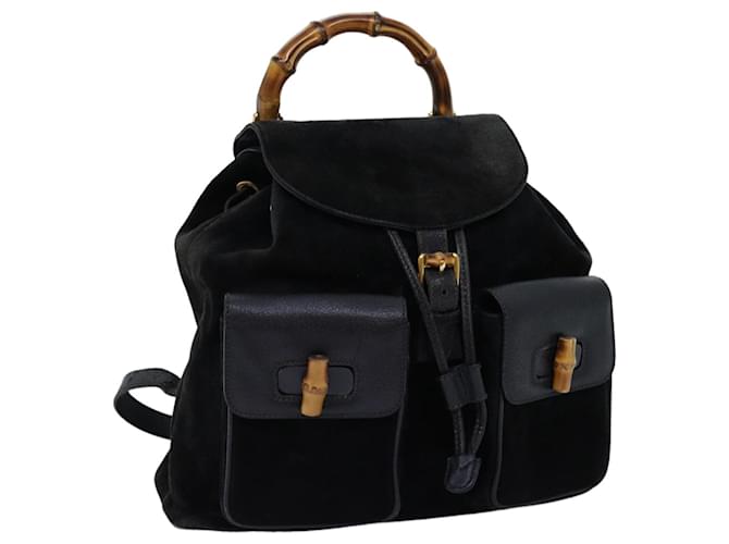 GUCCI Bamboo Backpack Suede Black Auth 71825  ref.1368188