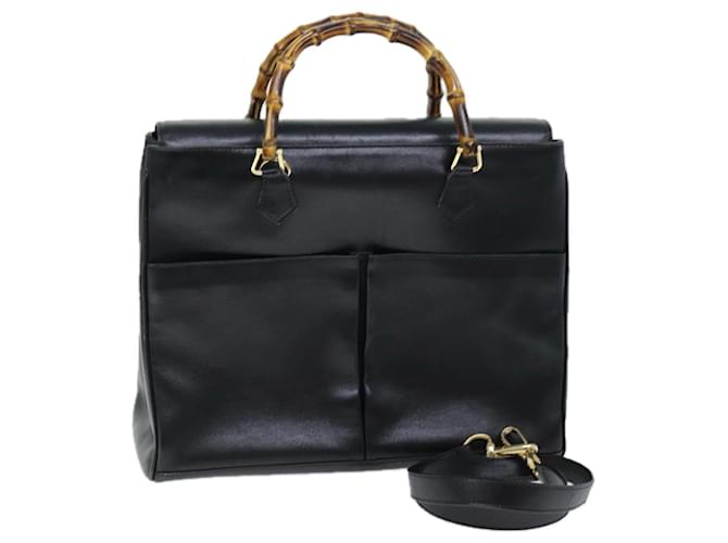 GUCCI Bamboo Hand Bag Leather 2way Black 002 123 0322 Auth ep4124  ref.1368189