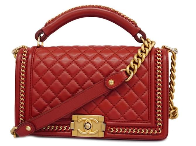 Chanel Boy Roja Cuero  ref.1368764