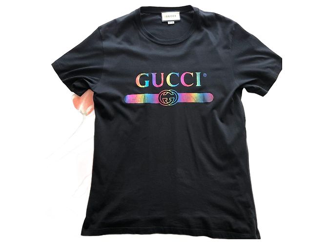 Camiseta Gucci arcoíris negra de algodón Negro