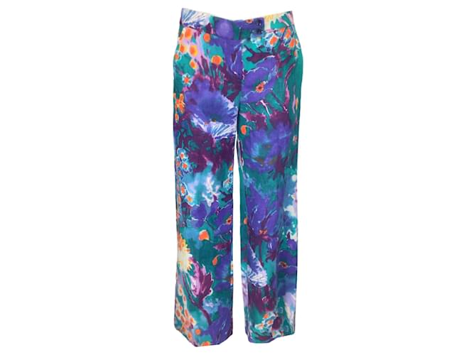 Autre Marque Etro Purple / Teal Multi Printed Linen Pants Multiple colors  ref.1369022