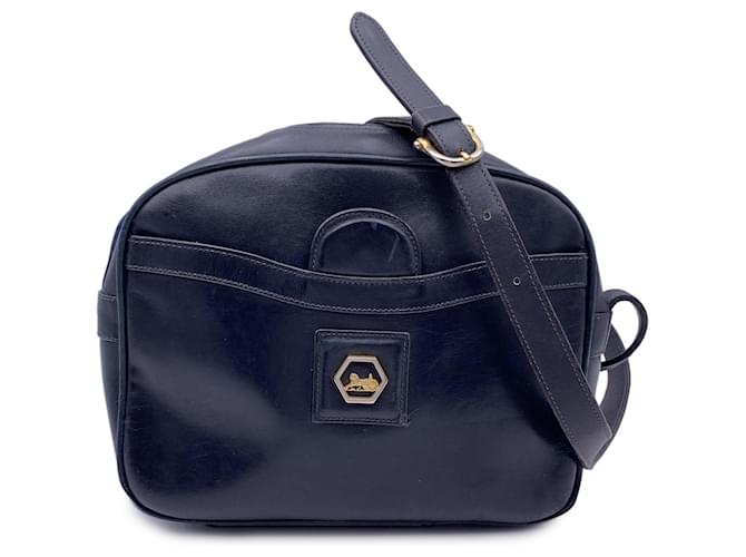 Céline Vintage Blue Leather Front Pocket Shoulder Bag  ref.1369069