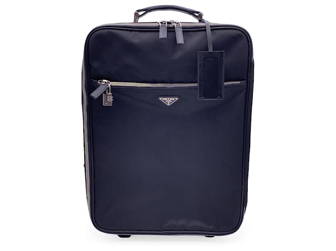 Prada Black Nylon Canvas Rolling Suitcase Trolley Luggage Travel Bag Cloth  ref.1369071