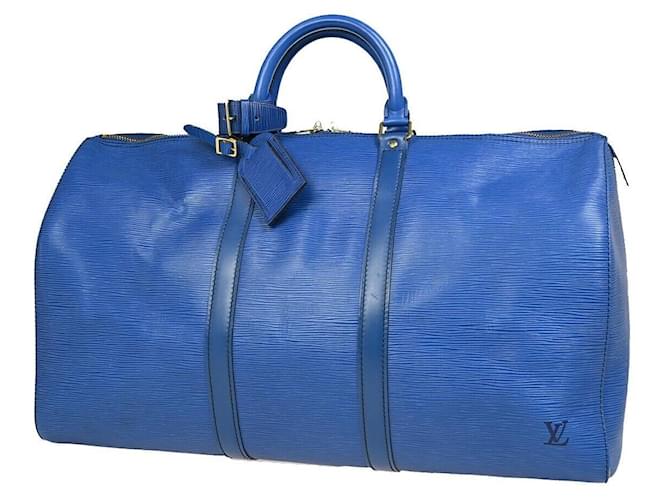 Louis Vuitton Keepall 50 Azul Couro  ref.1369430