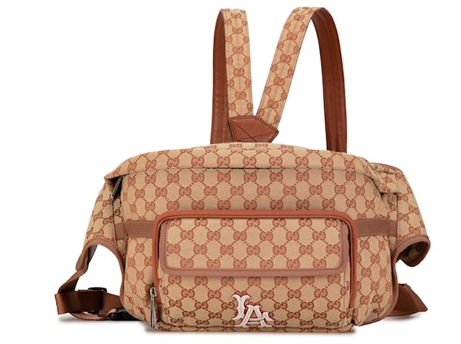 Gucci Brown X MLB GG Canvas LA Dodgers Convertible Belt Bag Beige Pony-style calfskin Cloth  ref.1369494
