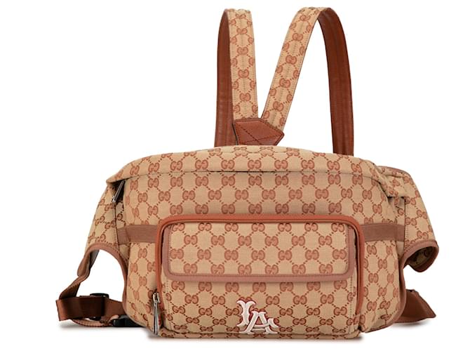 Gucci Brown X MLB GG Canvas LA Dodgers Riñonera convertible Castaño Beige Becerro Paño  ref.1369494