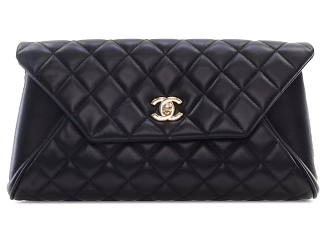 Bolso de mano Chanel de piel de cordero negra plegable nuevamente Negro Cuero  ref.1369500