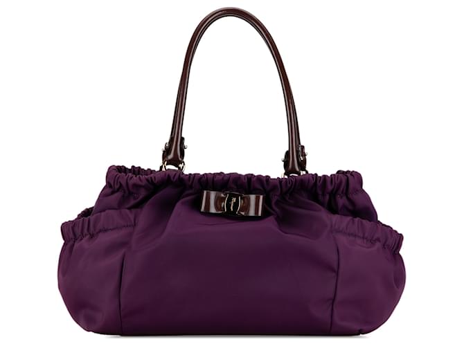 Salvatore Ferragamo Ferragamo Purple Vara Bow Nylon Handbag Patent leather Cloth  ref.1369537