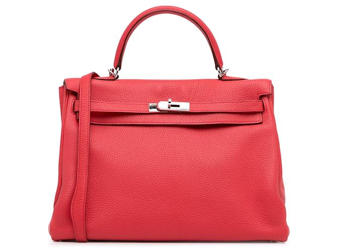 Hermès Vermelho Togo Kelly Retourne 35 Couro Bezerro-como bezerro  ref.1369539