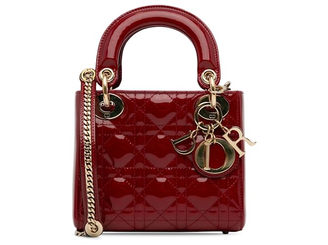 Dior Red Mini Patent Cannage Lady Dior Leather Patent leather  ref.1369544