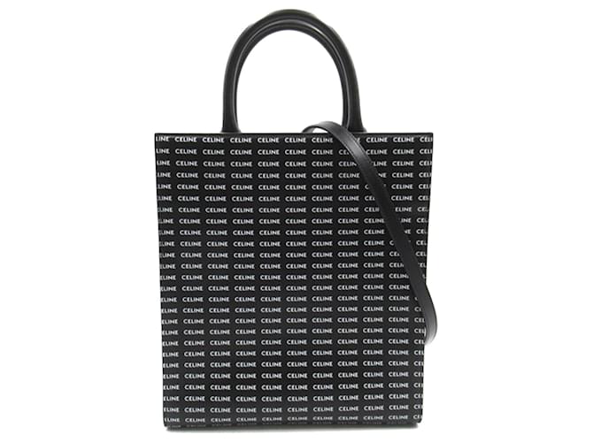 Céline Celine Bolsa Cabas Vertical Preta com Logotipo Pequeno Preto Lona Pano  ref.1369557