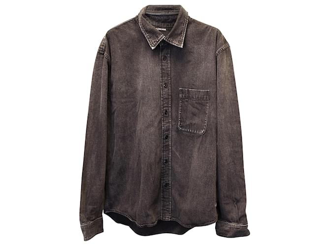 Camicia Balenciaga in denim lavato con stampa logo in cotone nero  ref.1369749