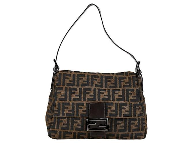 Fendi Canvas Leather Mamma Bucket Shoulder Bag 8BR001 in Good Condition Brown Cloth  ref.1369789