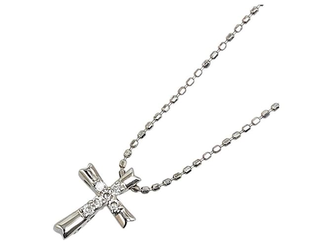 & Other Stories Collier en or blanc K10WG avec motif croix en diamant en excellent état Métal  ref.1369806