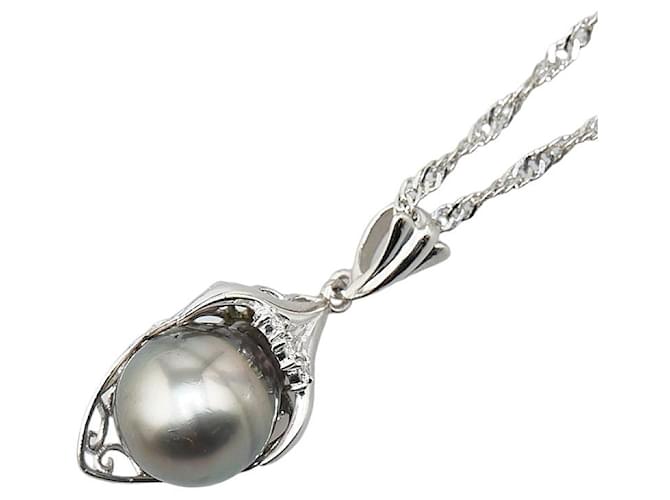 & Other Stories Andere Platin Diamant Perle Anhänger Halskette Metall Halskette in ausgezeichnetem Zustand  ref.1369807