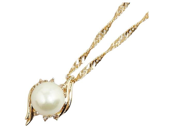 & Other Stories Andere 18 Karat Gold Diamant Perle Anhänger Halskette Metall Halskette in ausgezeichnetem Zustand  ref.1369814