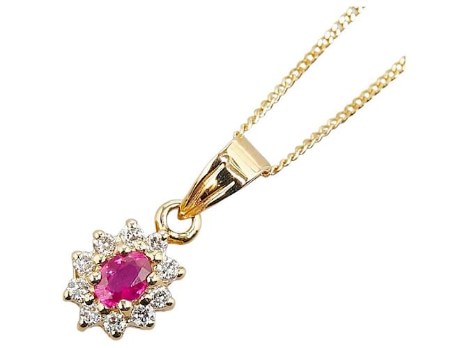 & Other Stories Outro colar com pingente de flor de rubi e diamante em ouro 18k em excelente estado Metal  ref.1369822