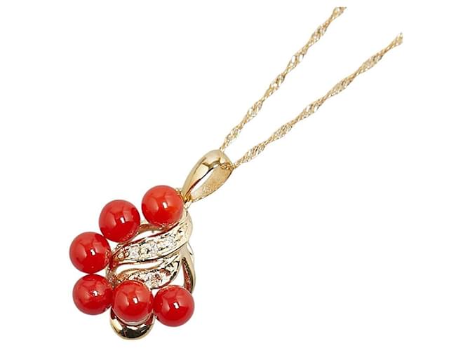 & Other Stories Outro colar de metal com pingente de diamante e coral em ouro 18k em excelente estado  ref.1369825