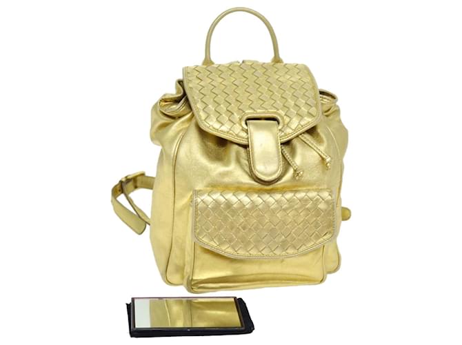 Autre Marque BOTTEGA VENETA INTRECCIATO Backpack Leather Gold Auth 73237 Golden  ref.1369939