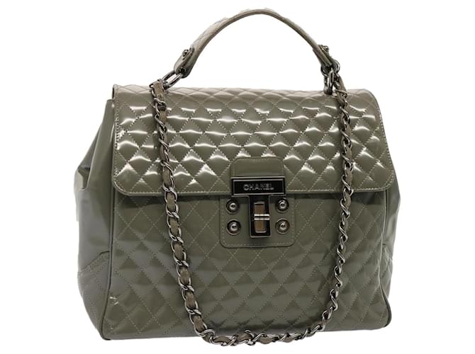 Bolsa de mão CHANEL Matelasse Turn Lock Esmalte 2way Cinza CC Auth ep4178  ref.1369973