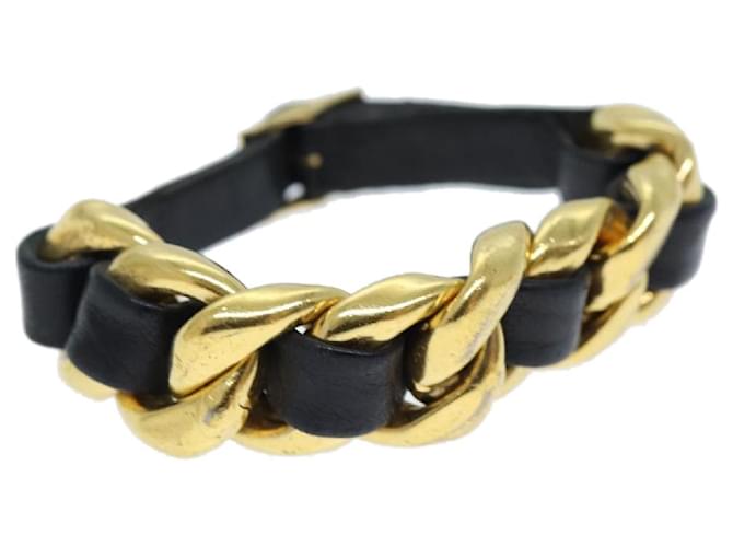 CHANEL Bracciale Metallo Pelle Oro Nero CC Auth bs13971 D'oro  ref.1369975