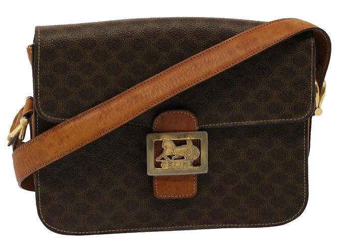 Céline CELINE Macadam Canvas Umhängetasche PVC Braun Auth 73006