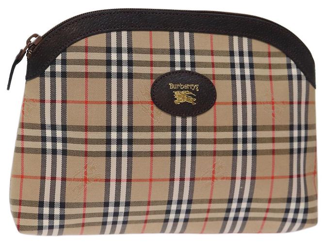 Autre Marque Burberrys Nova Check Pouch Canvas Beige Auth yk12082