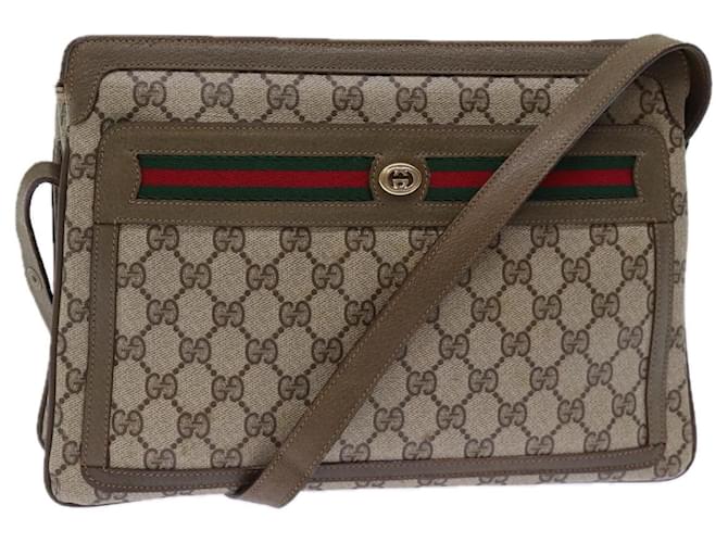 GUCCI GG Canvas Web Sherry Line Shoulder Bag PVC Beige Green Red Auth 72965  ref.1370030