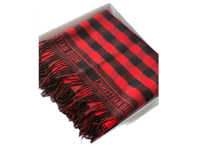 Plaid Christian Dior con frange rosso e nero
